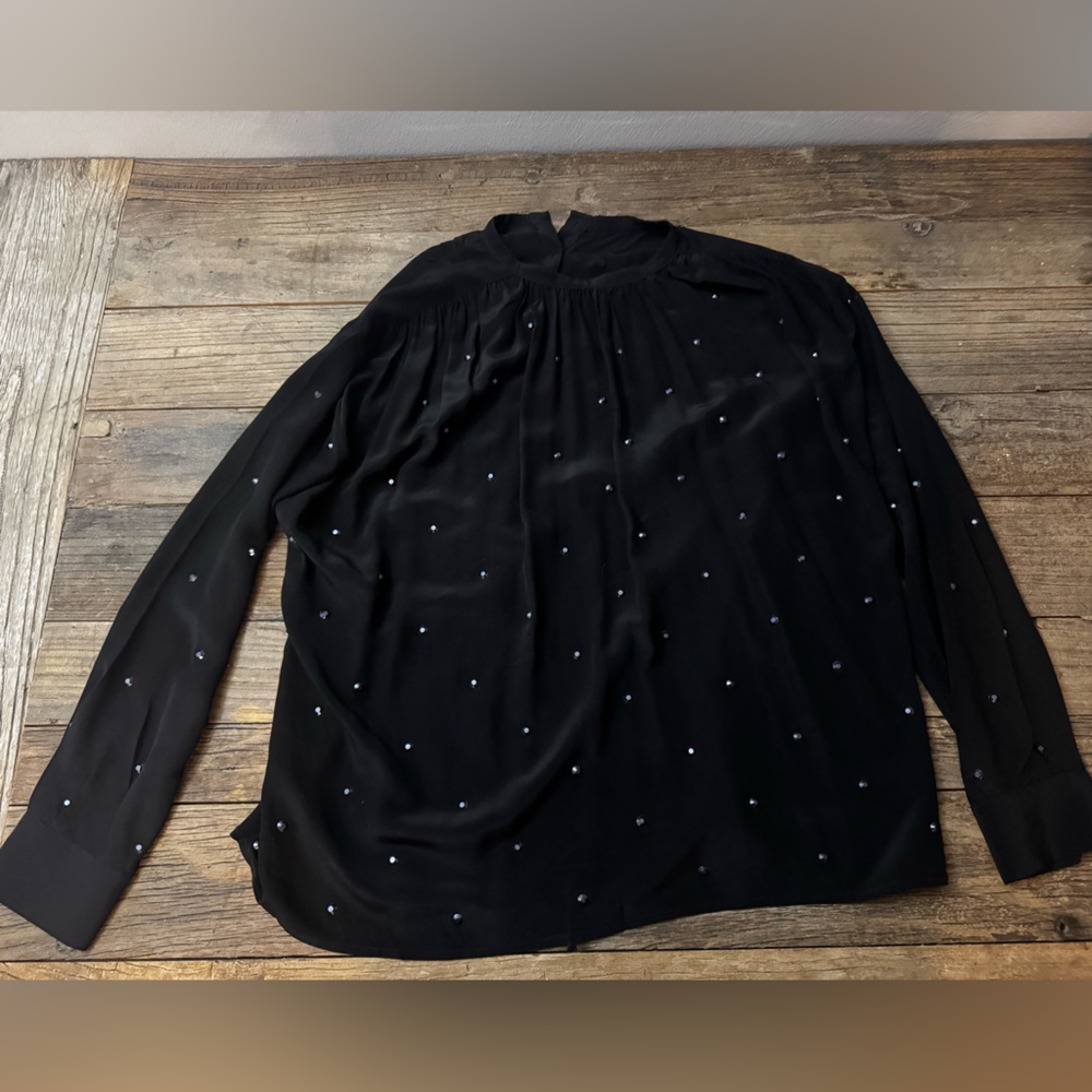 ZADIG & VOLTAIRE rhinestone studded top in black with blue stones. Size XS. 🖤💙